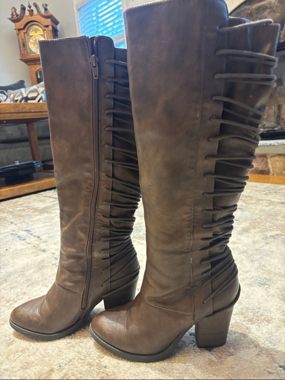 Mossimo Target Brown Ruched Lace-Up design Zip up Boots size 8